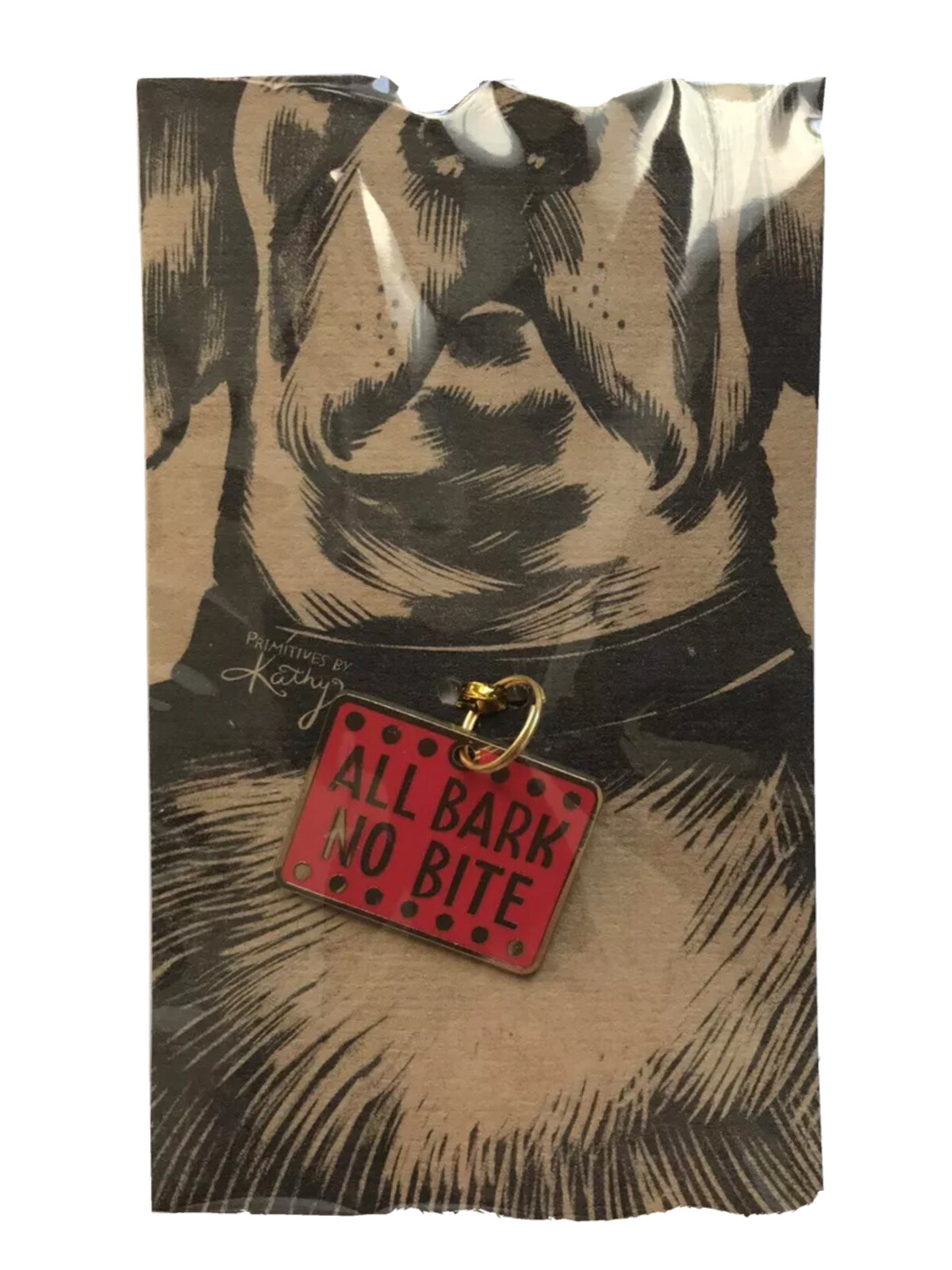 NEW Primitives by Kathy ALL BARK NO BITE Metal Enamel Dog Puppy Collar Charm NWT