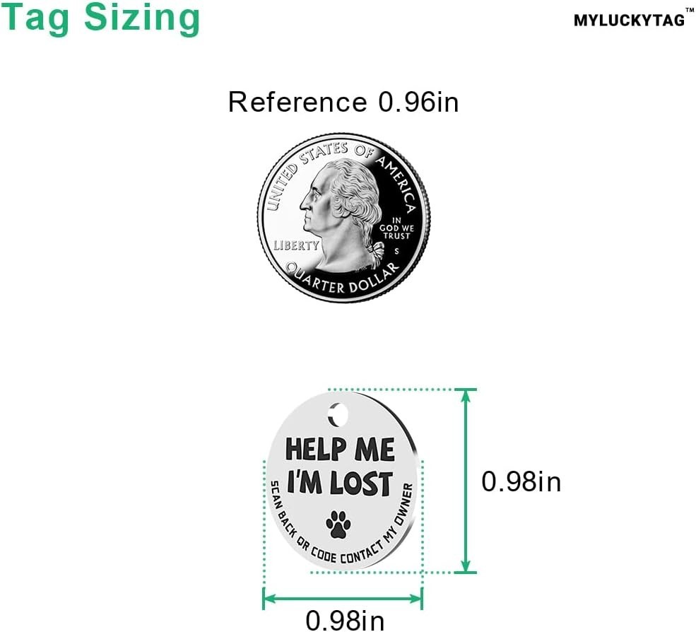 MYLUCKYTAG QR Code Stainless Steel Dog ID Tag, Dog Collar Tag with Engraved P