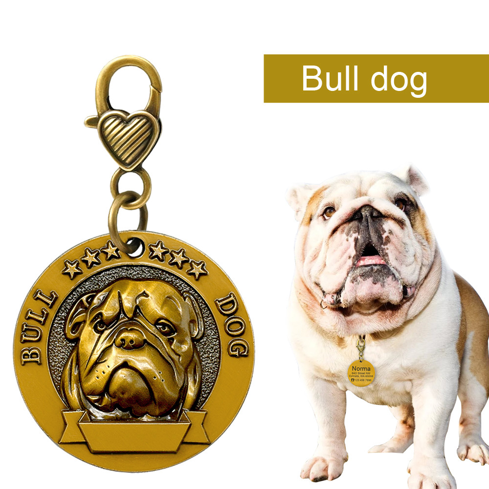 Dog Breeds Personalized Dog Tag 3D ID Custom Free Name Engraved Brass Silver