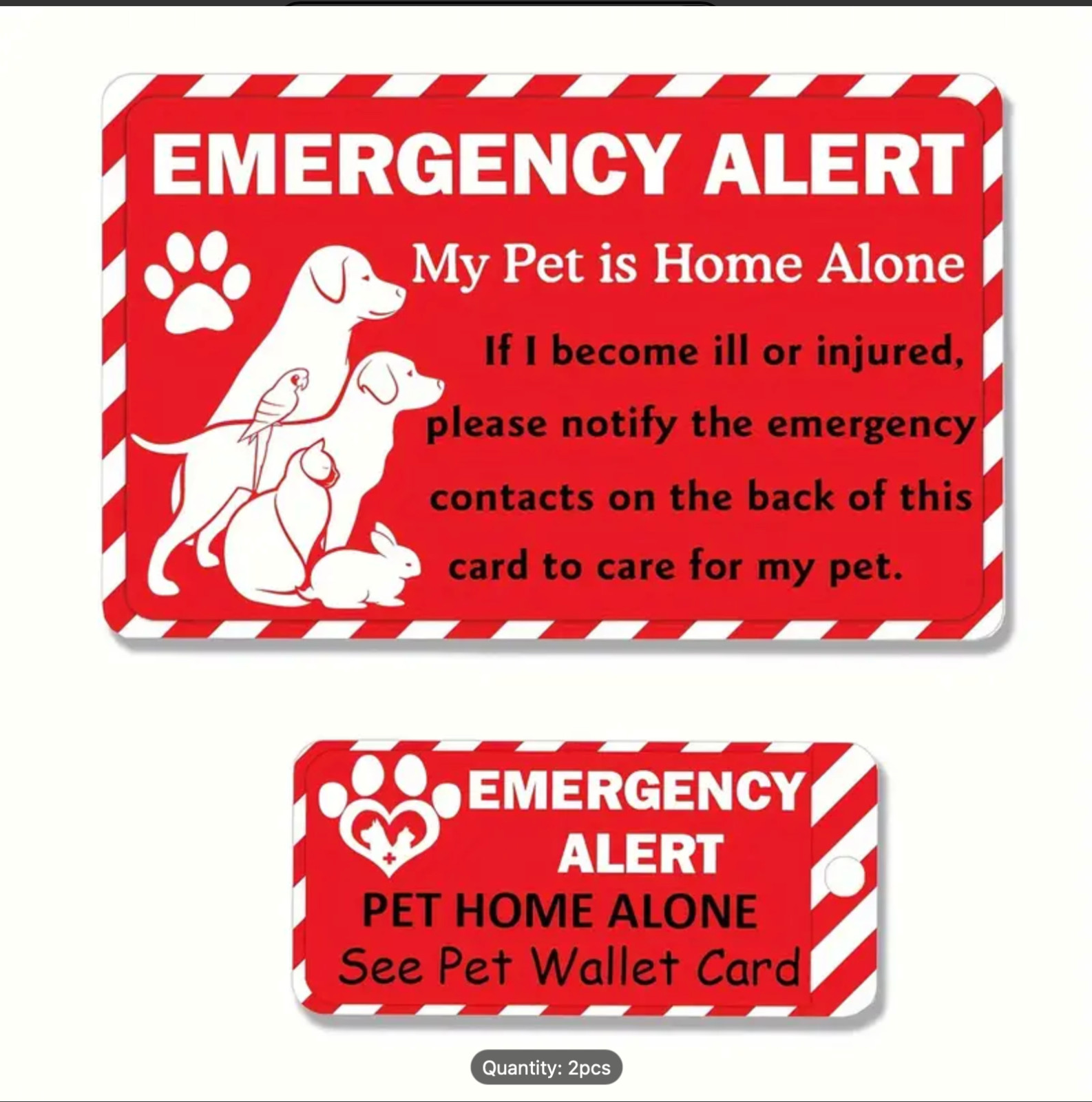 2-Piece Essential Pet Safety Kit -Emergency Alert Card for Wallet & Key Tag Set