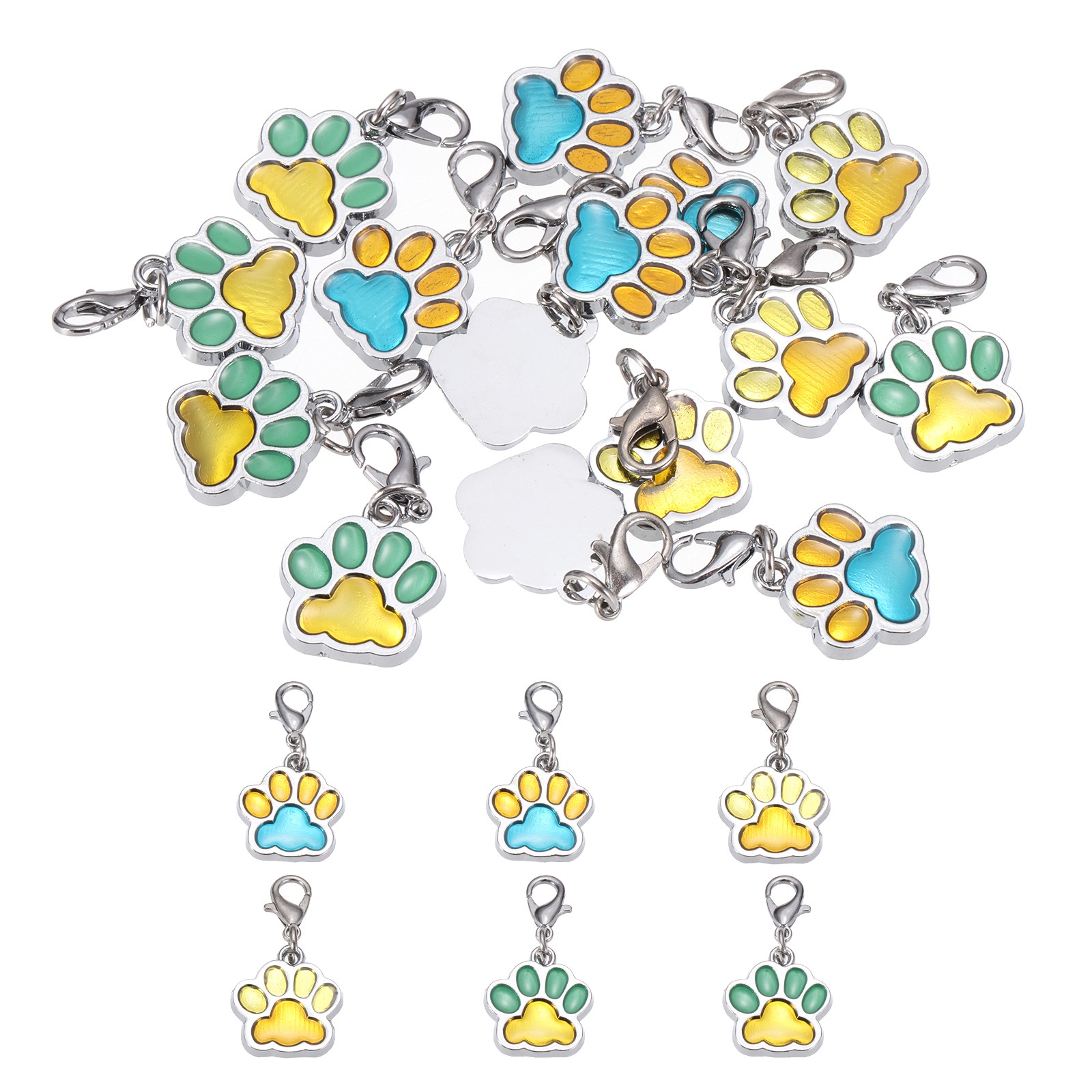 Enamel Paw Print Charm, 15Pcs Alloy Enamel Pendant, Multi-colored