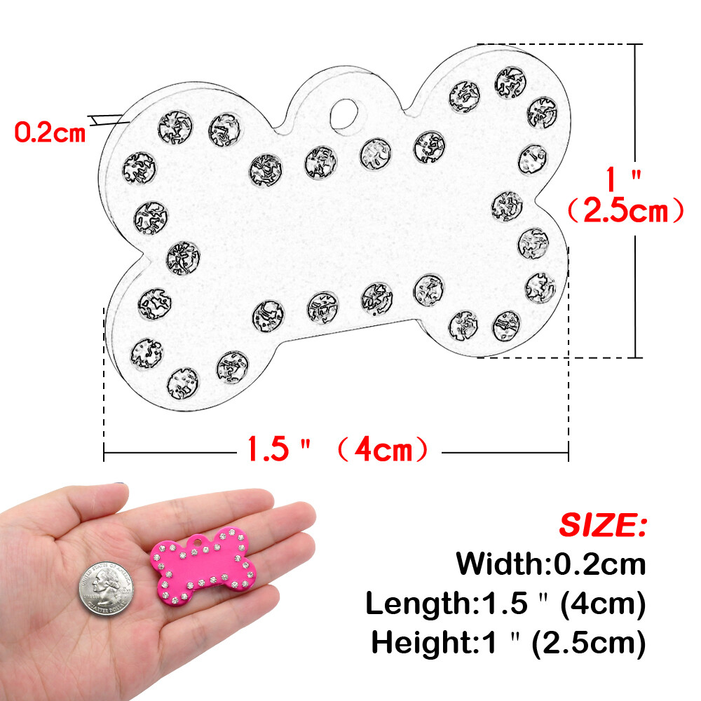 20/100pcs 40mm Personalized Dog Tags Glitter Rhinestone Bulk Bone Pet Name Discs