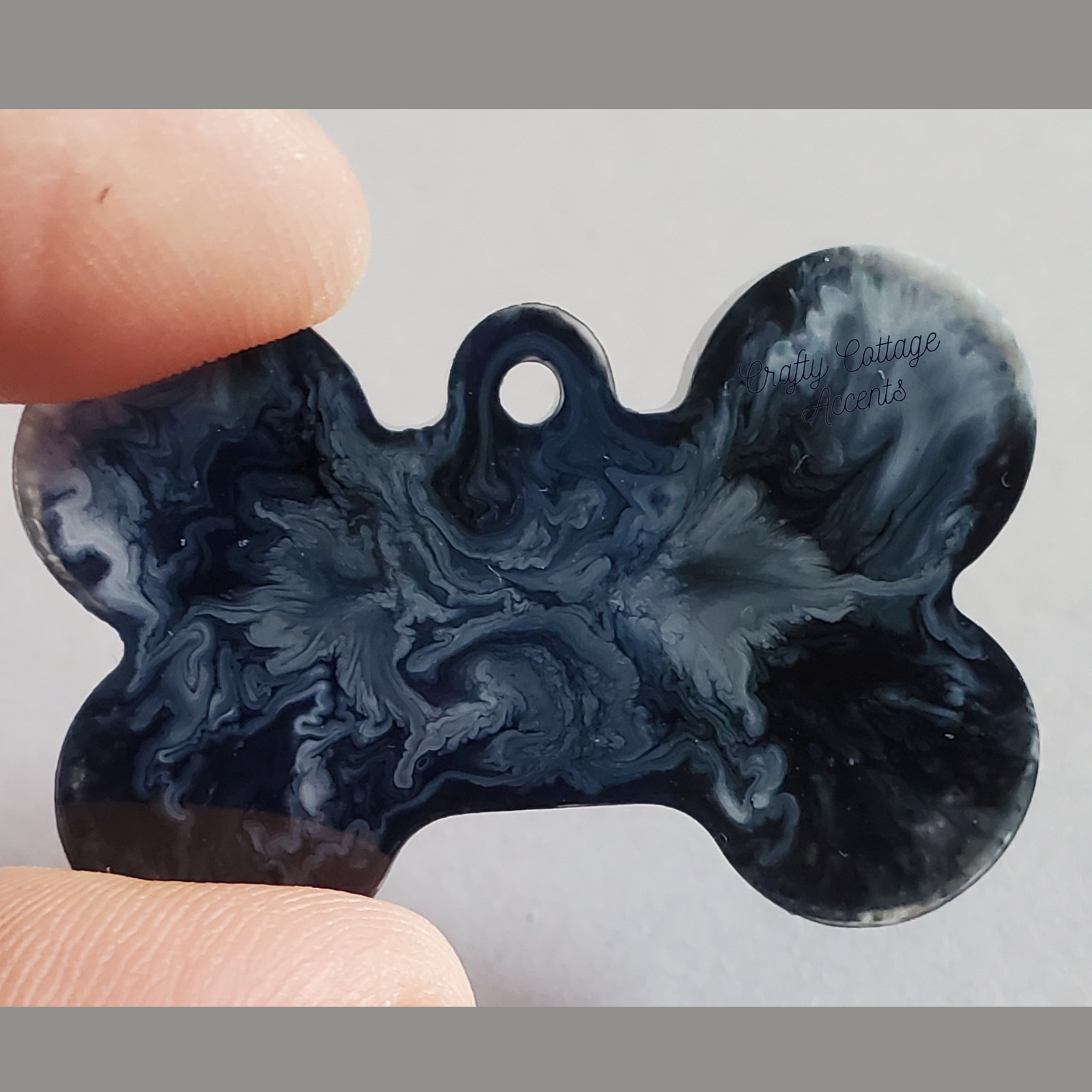 Resin Pet Tag Collar Charm Black & White Bone Dog Cat ID Backpack Keychain Gift