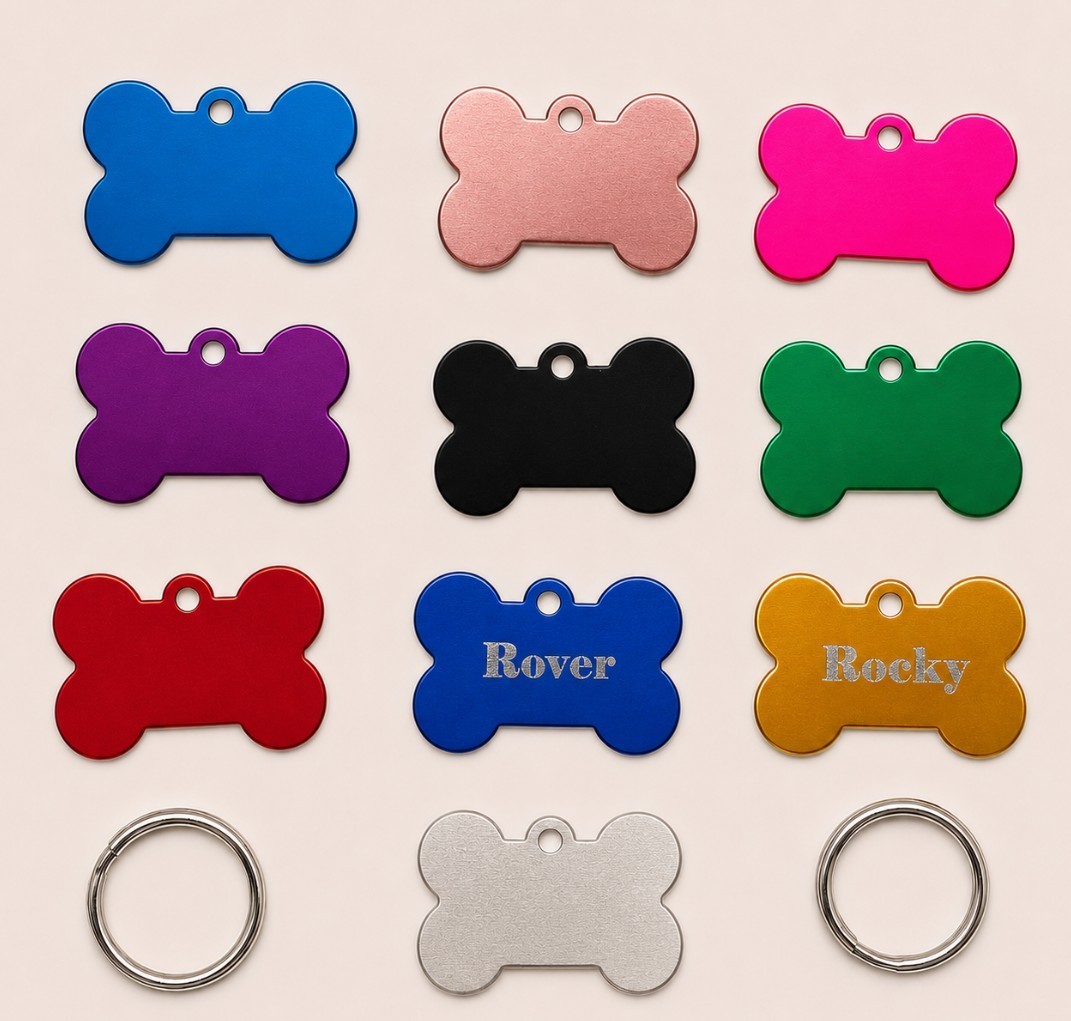 Custom Engraved Bone Dog Name Tag Puppy ID Tag Pet Tag Personalized Aluminum