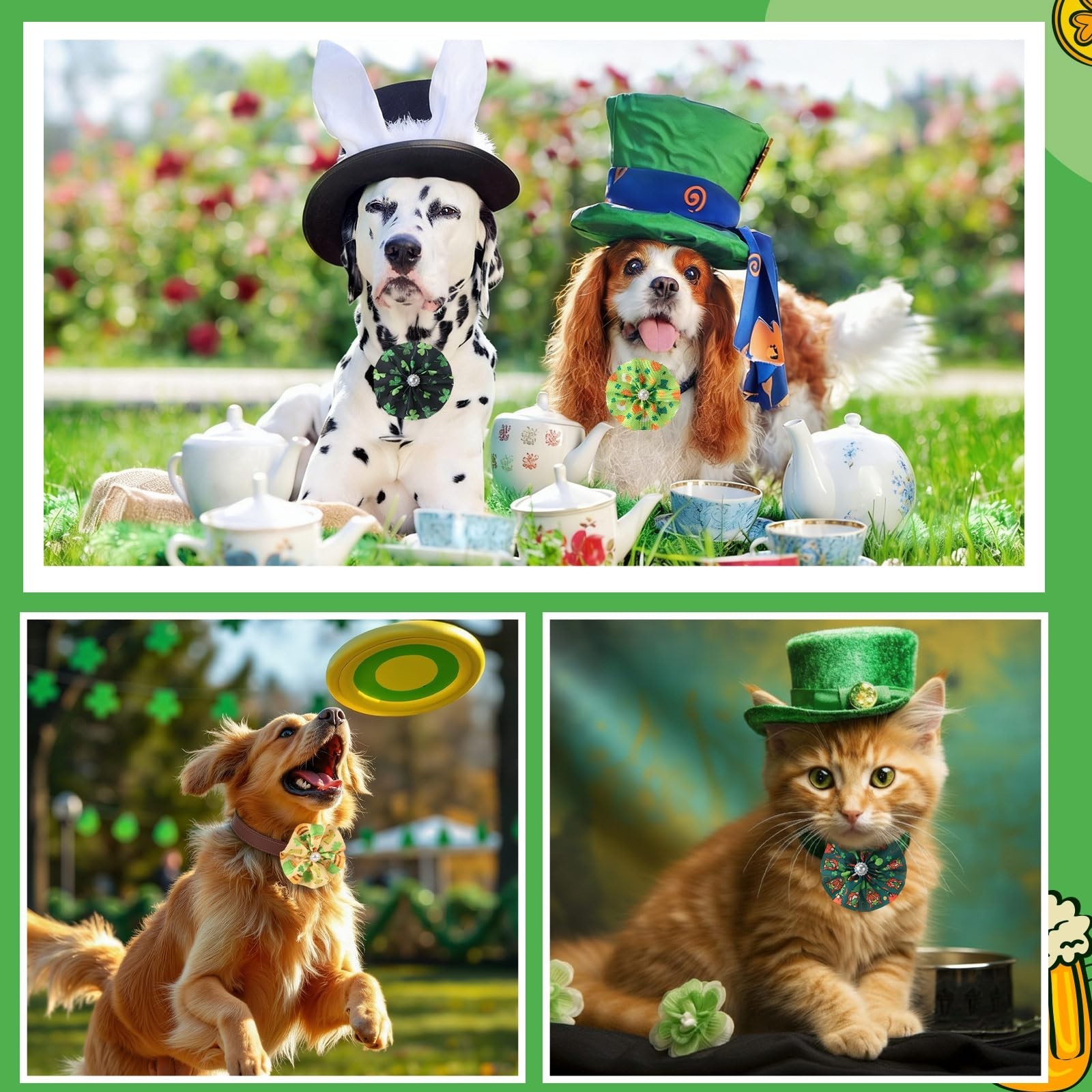 Sweetude 100 Pcs St. Patrick’s Day Dog Collar Flowers Charms Bulk Shamrock Pe…