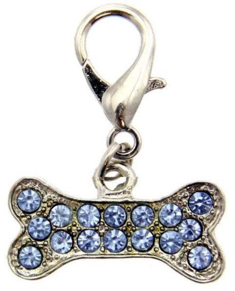 Crystal Bone Pet Collar Charm or Purse Charm – Choose Pink or Blue