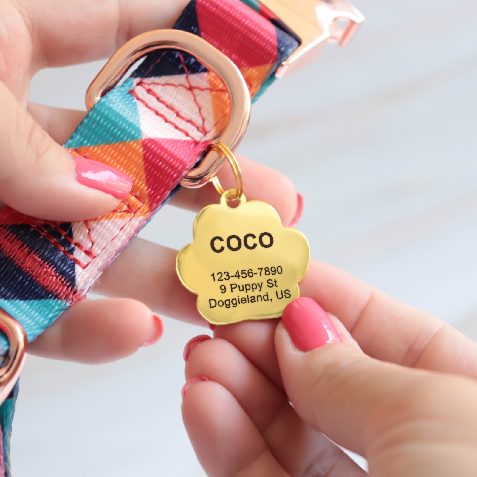 Custom Sparkly Gold Paw ID Tag Personalized Dog Engraved Puppy Cute Name Shiny