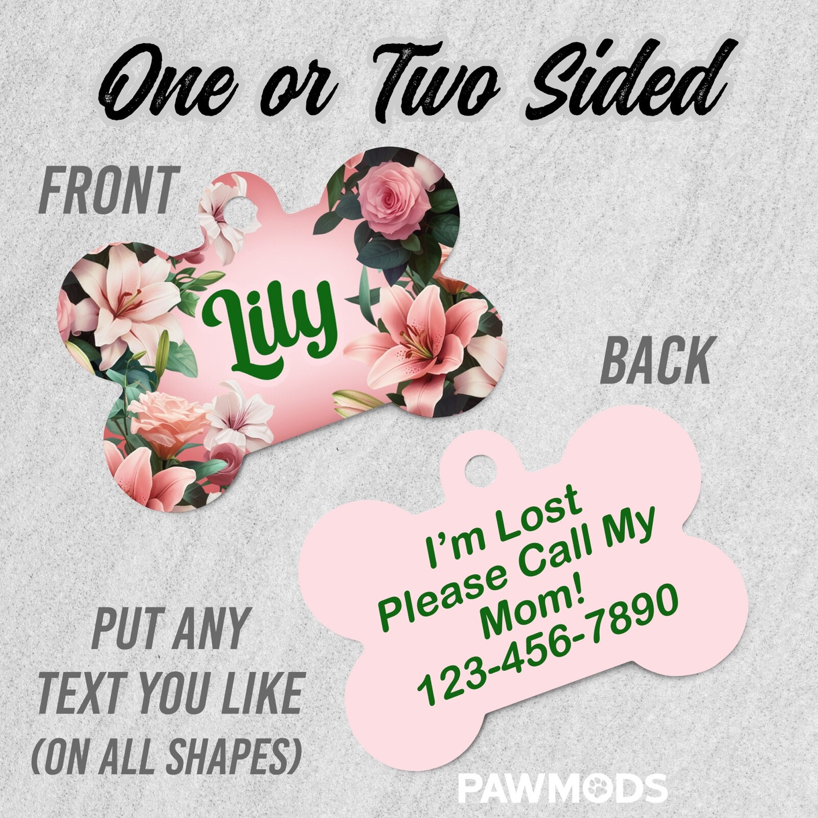 Lily Dog Tag for Dogs, Floral Pet ID Tags, Custom Personalized Flower Puppy Tag