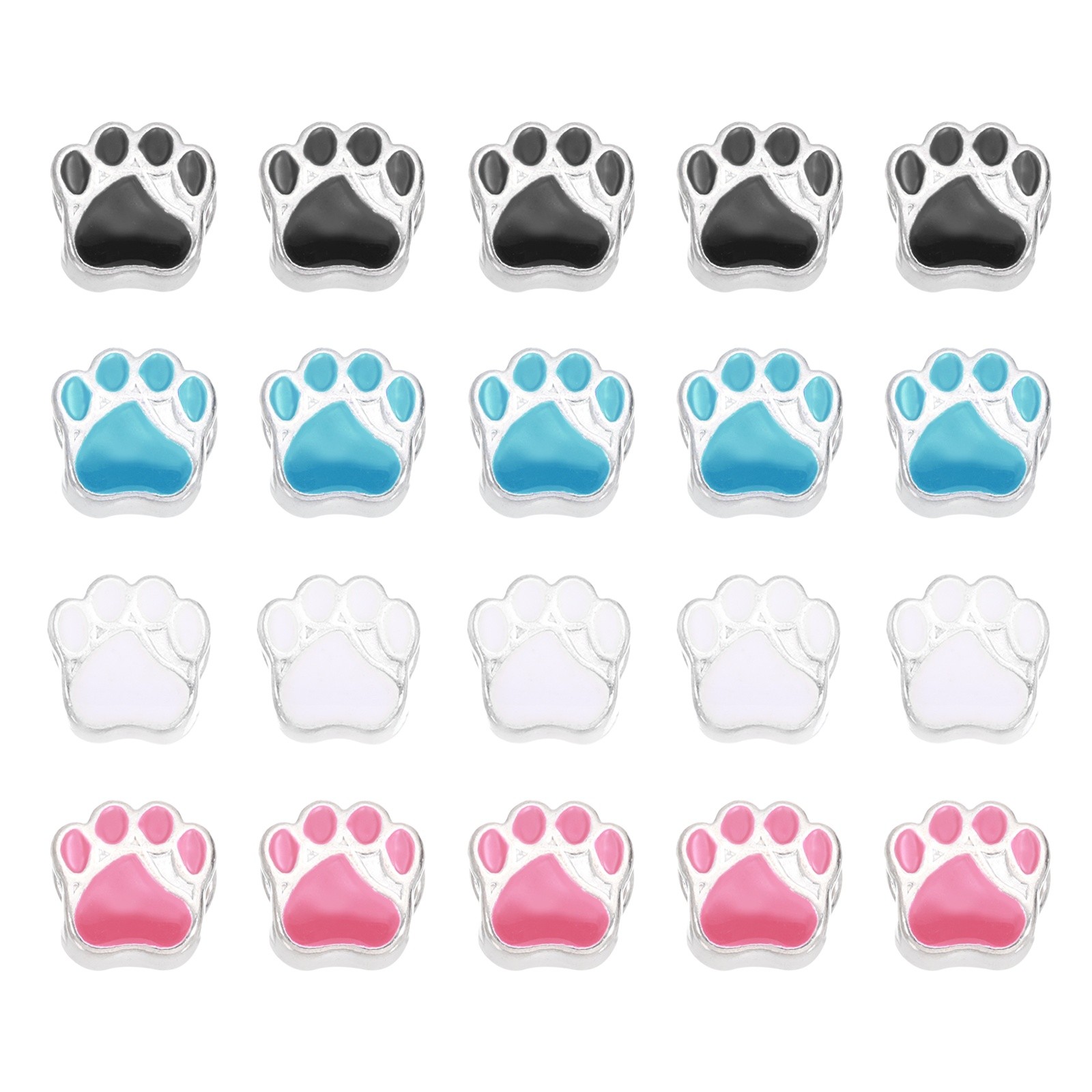 Enamel Paw Print Charms, Large Hole Beads, 20Pcs(Black/White/Rose Red/Blue)