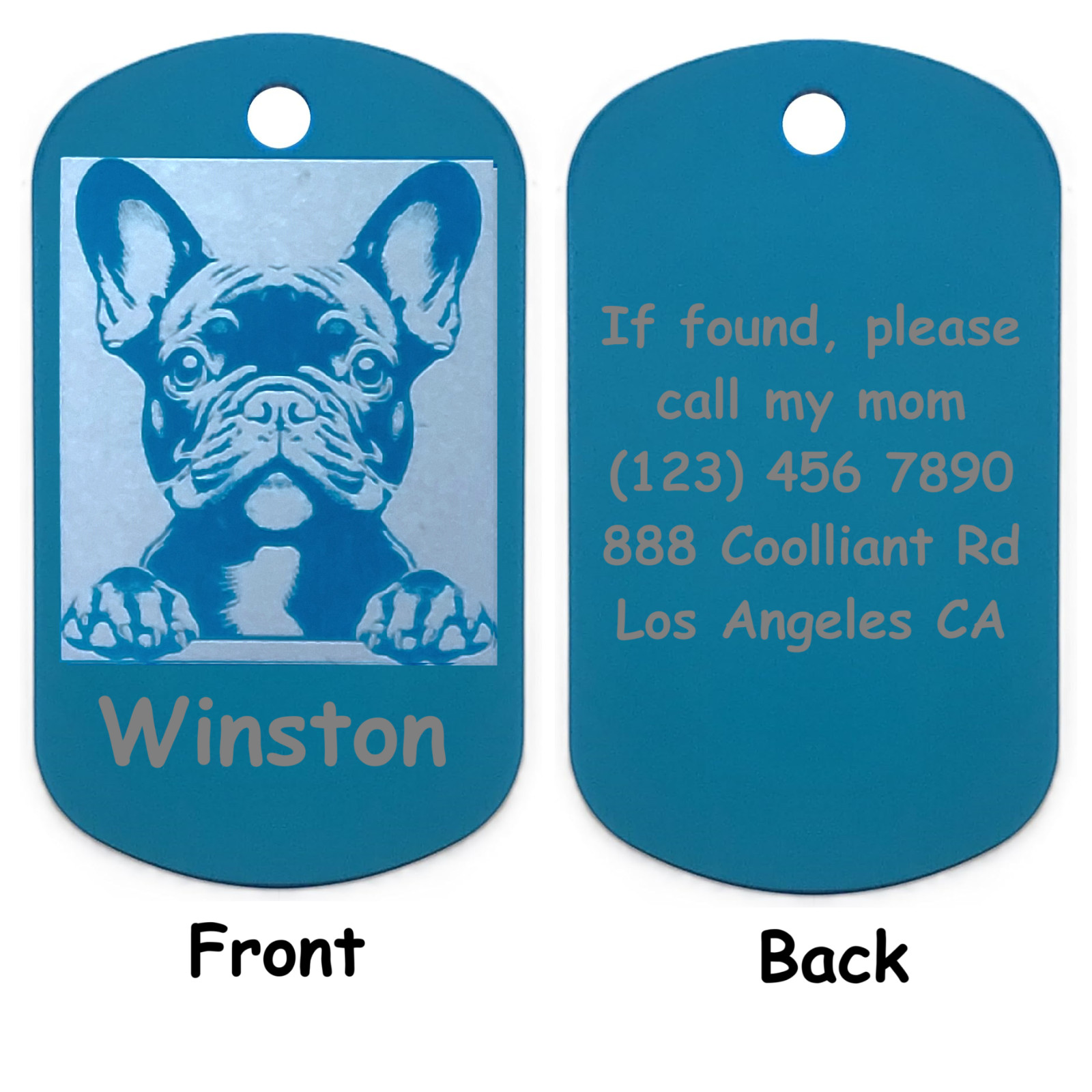 Rectangular Personalized French Bulldog ID Tag – Dog Name Tag for Pet Collar