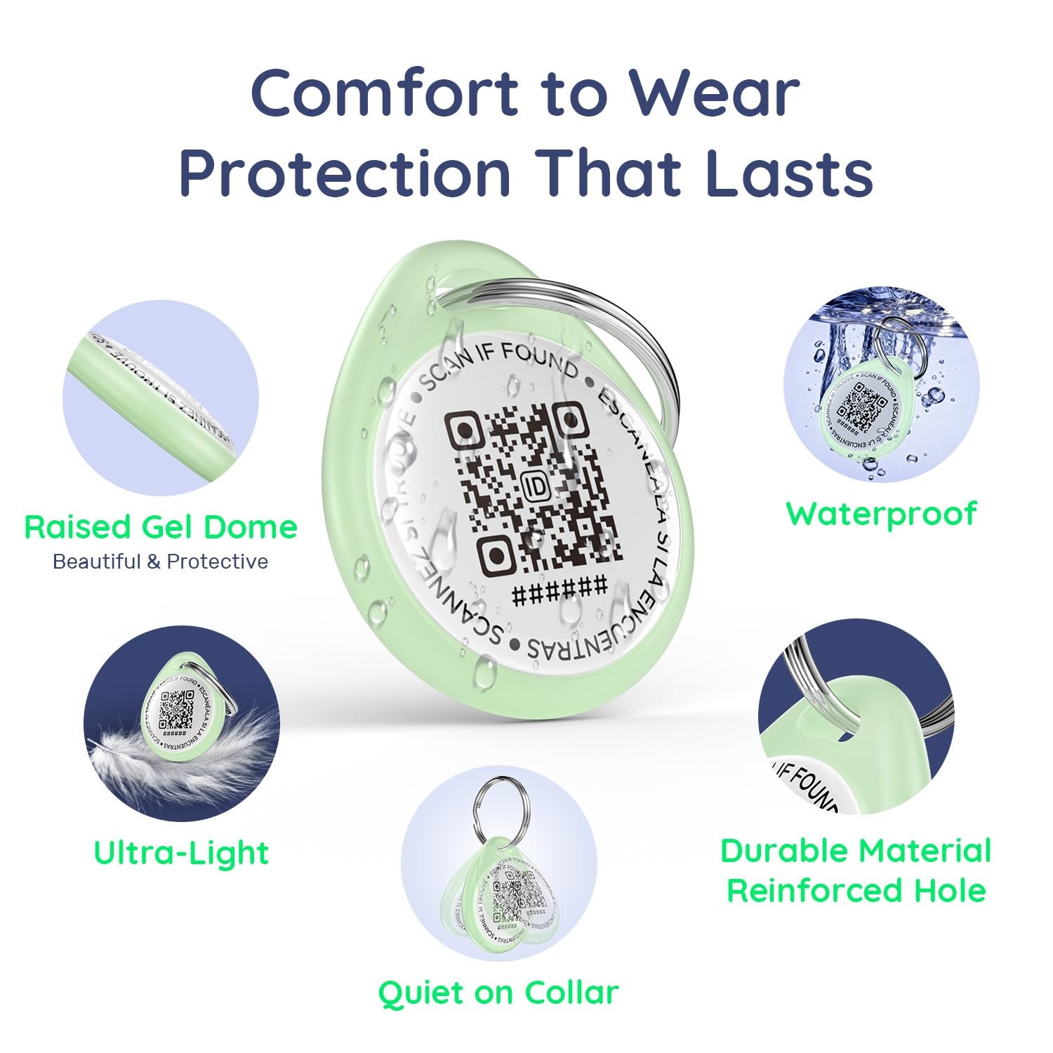 QR Code Dog Tag Cat Tag Glow in The Dark Green Scannable ID Waterproof