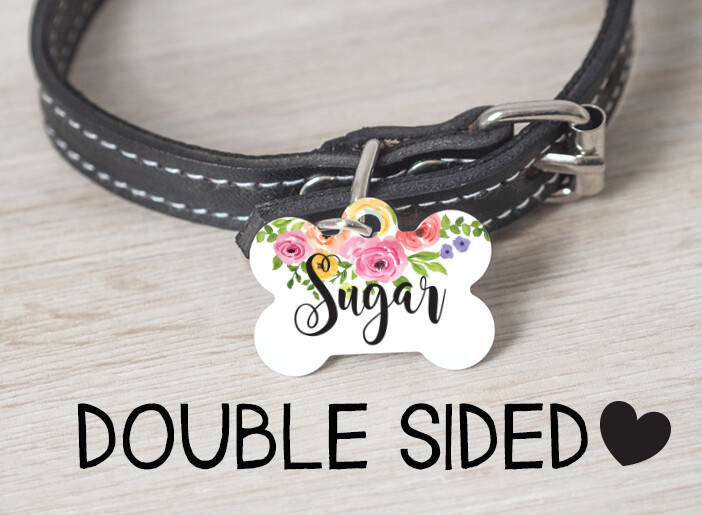 Floral Dog Tag | Personalized Pet ID Tag | Dog ID Tag for Collar | Dog Name Tag