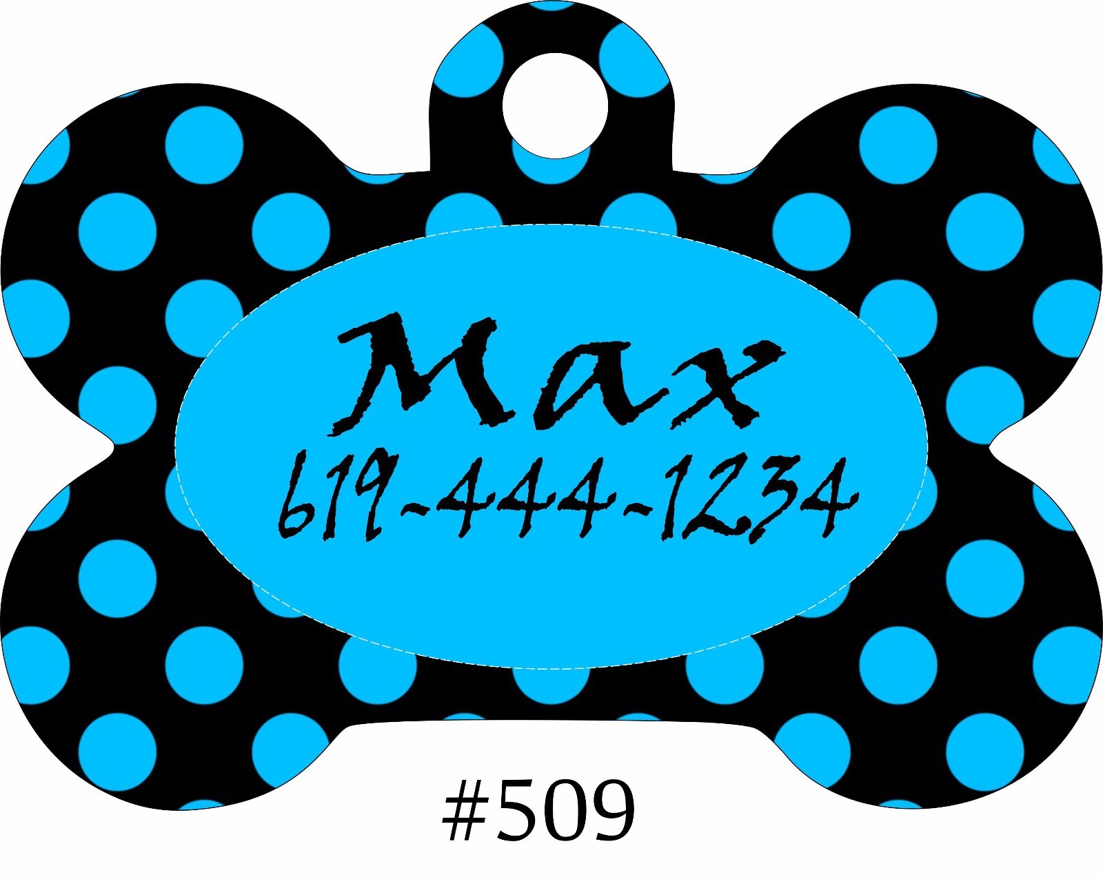 Dog Bone CUSTOM PERSONALIZED PET ID TAG Unique Charm Polka dot Blue or Pink