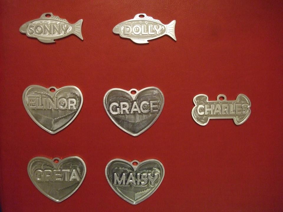 Custom made Dog-cat collar’s ID tag-double sided, carved/engraved aluminium