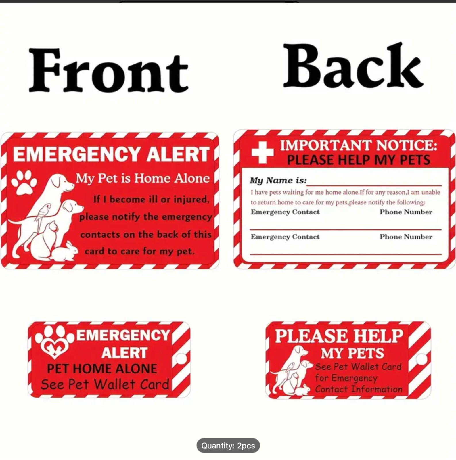 2-Piece Essential Pet Safety Kit -Emergency Alert Card for Wallet & Key Tag Set