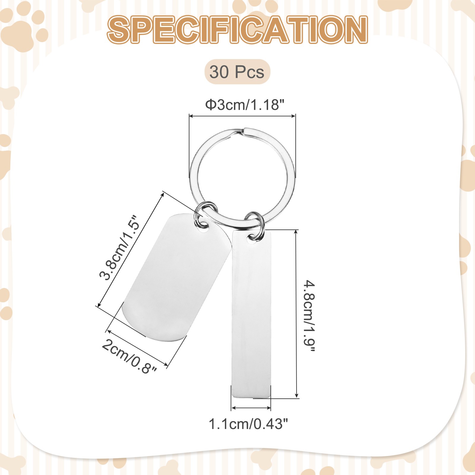 30Pcs Metal Engraving Keychain Blanks, Silver Tone(Oval/Rectangular)