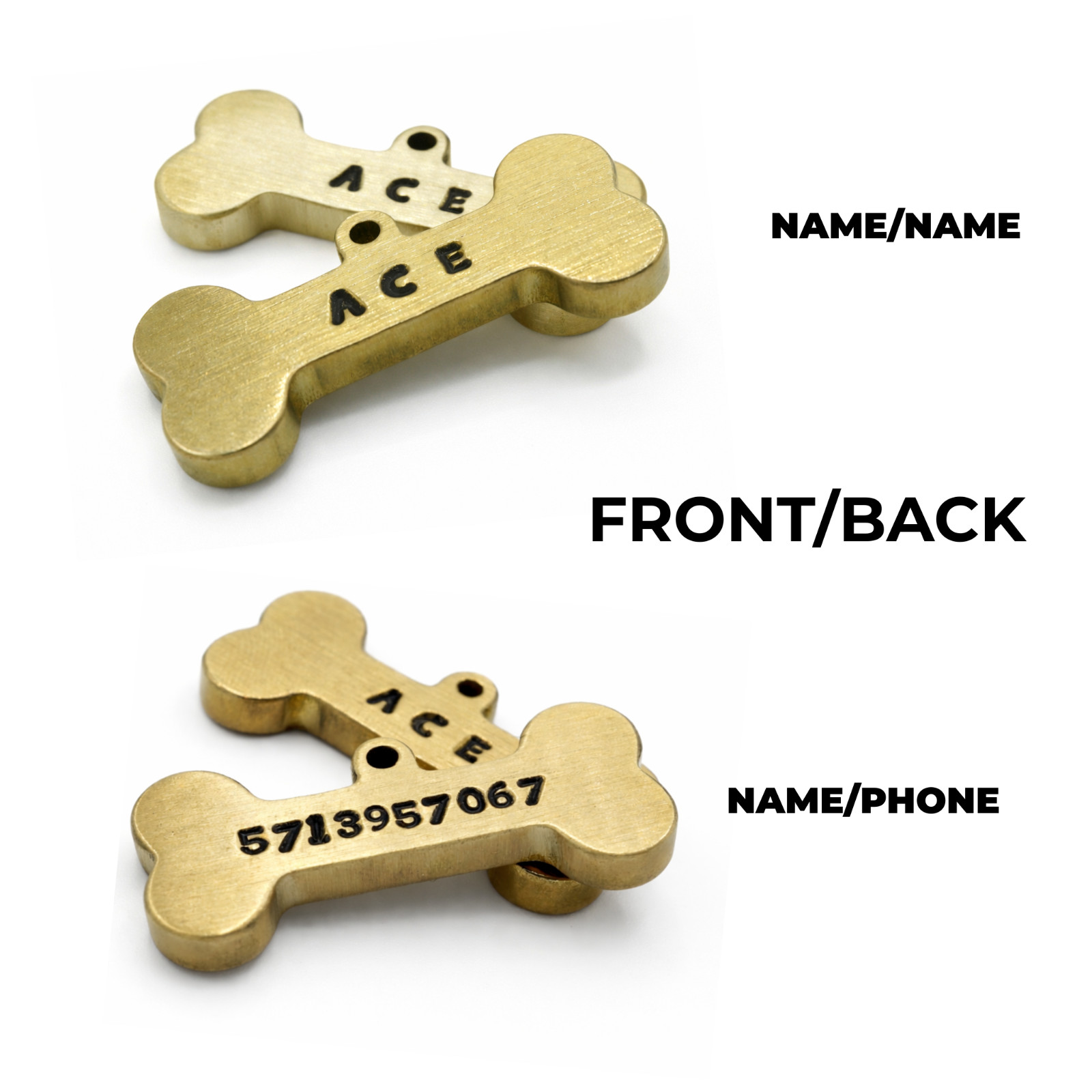 Personalized Hand Stamped Bone Dog Tag Custom Pet ID Tag Brass/Silver Handmade