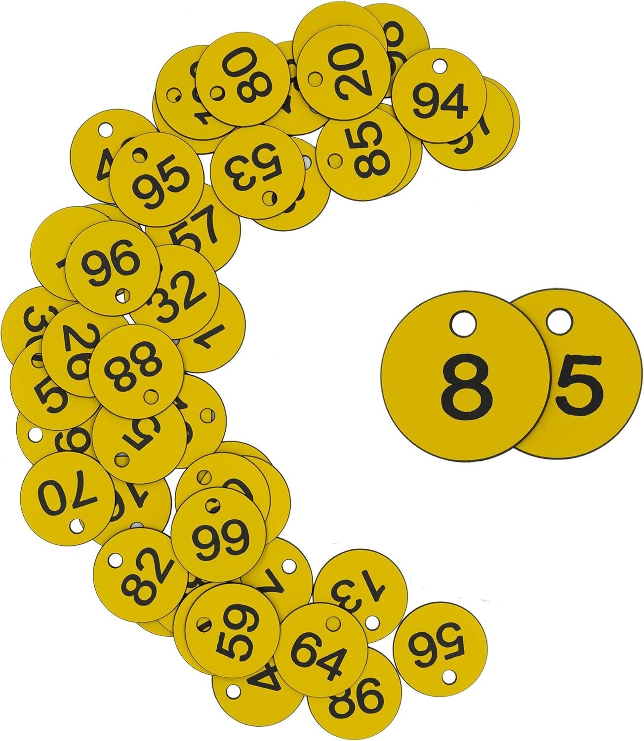 Yellow Plastic ID Number Tags – 50 Pack, 1.18″ Round Engraved Labels for Dail…