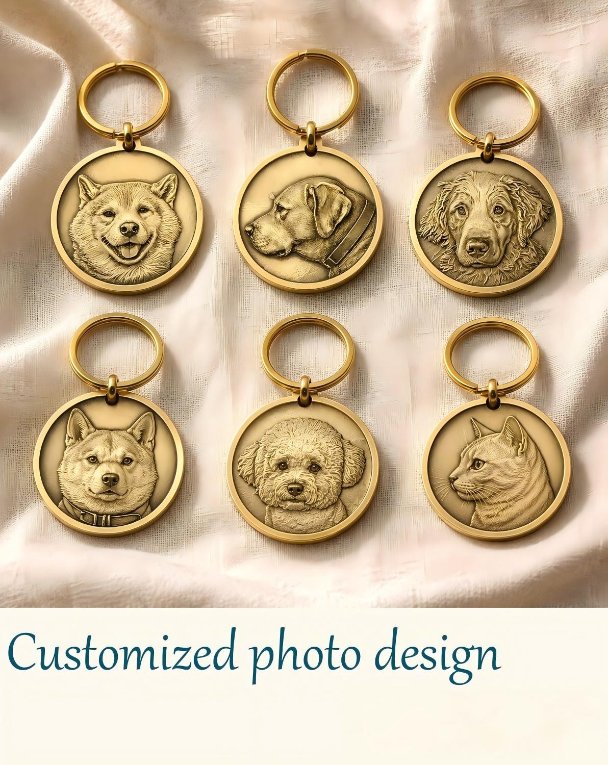 Customed Engraved Pet Portrait, Dog Tag, Cat Tag, Personalized Pet ID Tag