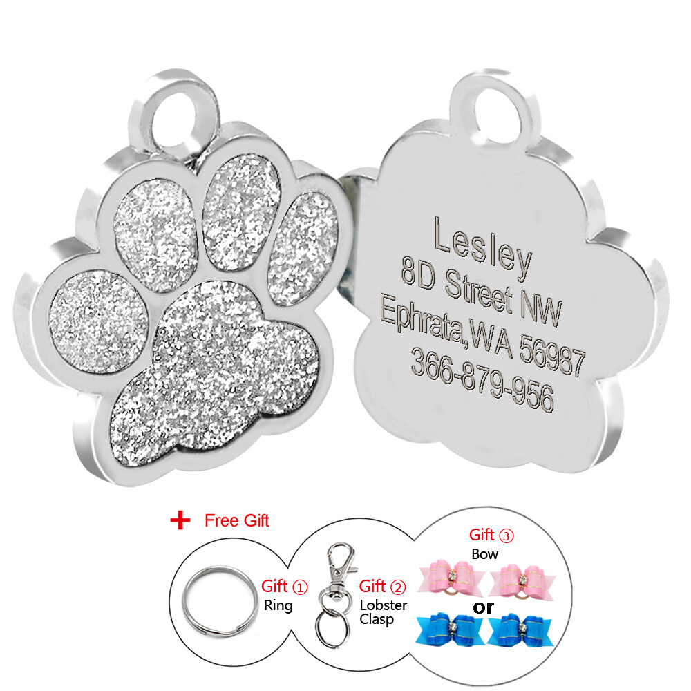 Glitter Paw Custom Dog Tags for Pets Engraved Pet Puppy Cat Name ID Collar Tags
