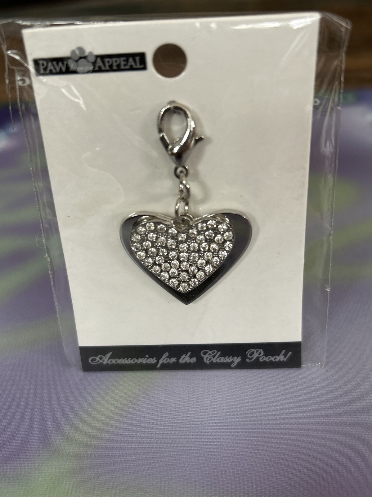 Pretty Paw Appeal White Rhinestone Double Heart Charm Tag Necklace Dog Cat New