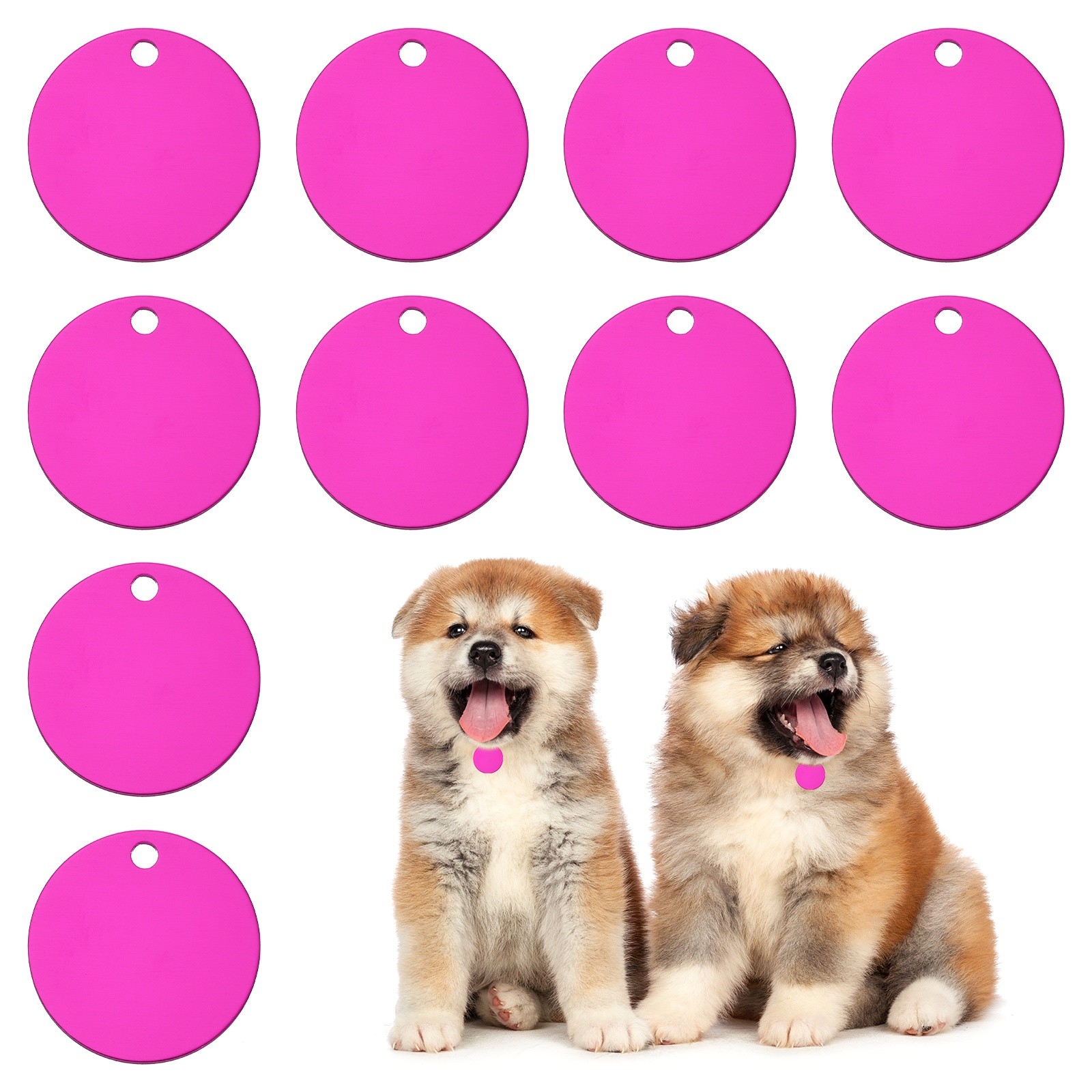 10pcs Dog Pet Tags 35mm Round Aluminum Engraving Blanks Tags, Rose Red