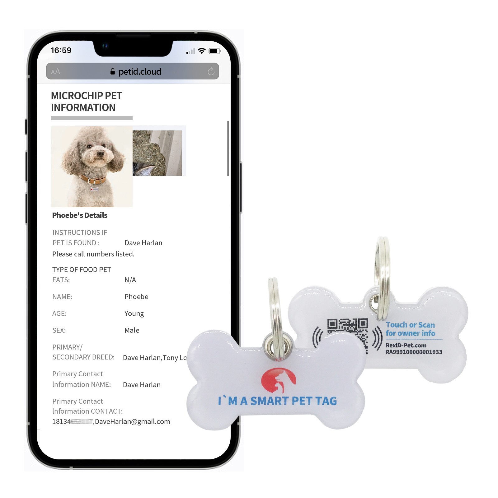 RexID Bone Dog Tag QR Code Pet ID Tags Smart Permanent ID Tag