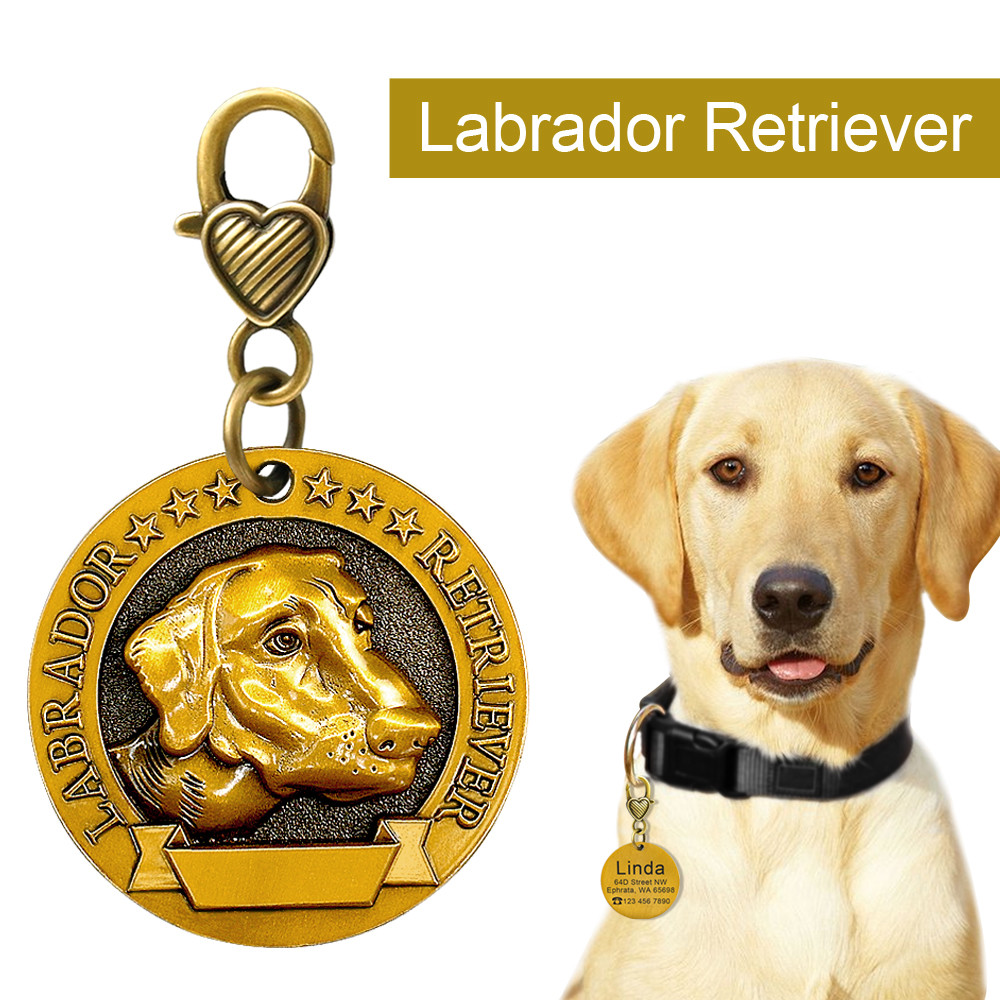 3D Copper Personalized Dog Tags with 18 Breeds Customized Pet Name ID Collar Tag