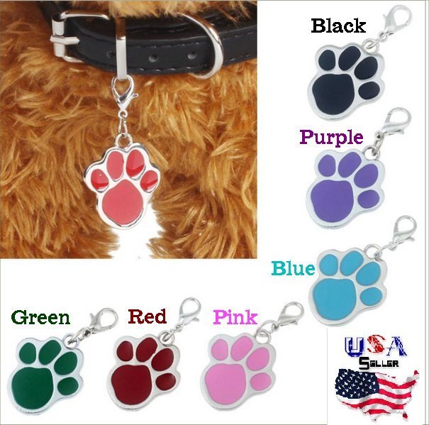 Enamel Paw Print Collar Charm – Zipper Pull – Tag – dog, puppy, black red purple