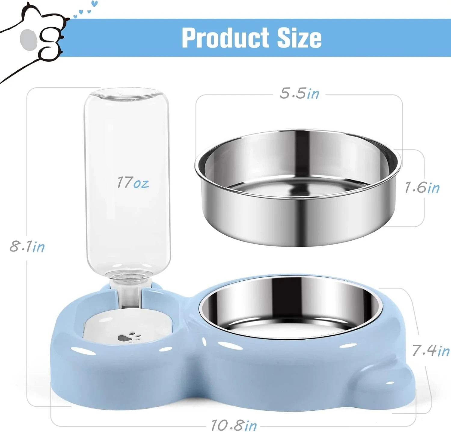 Dog & Cat Food and Water Bowl Set – Light Blue