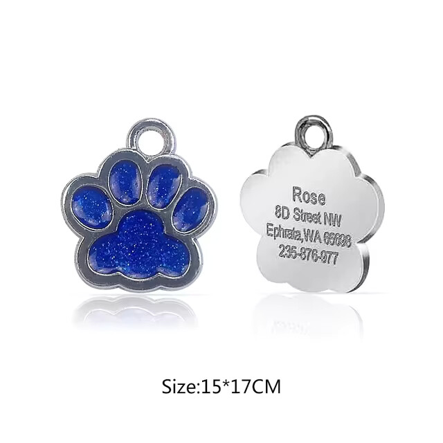 Personalized Dog Cat Tags Free Engraved Pet Puppy ID Anti-lost Name Paw Glitter
