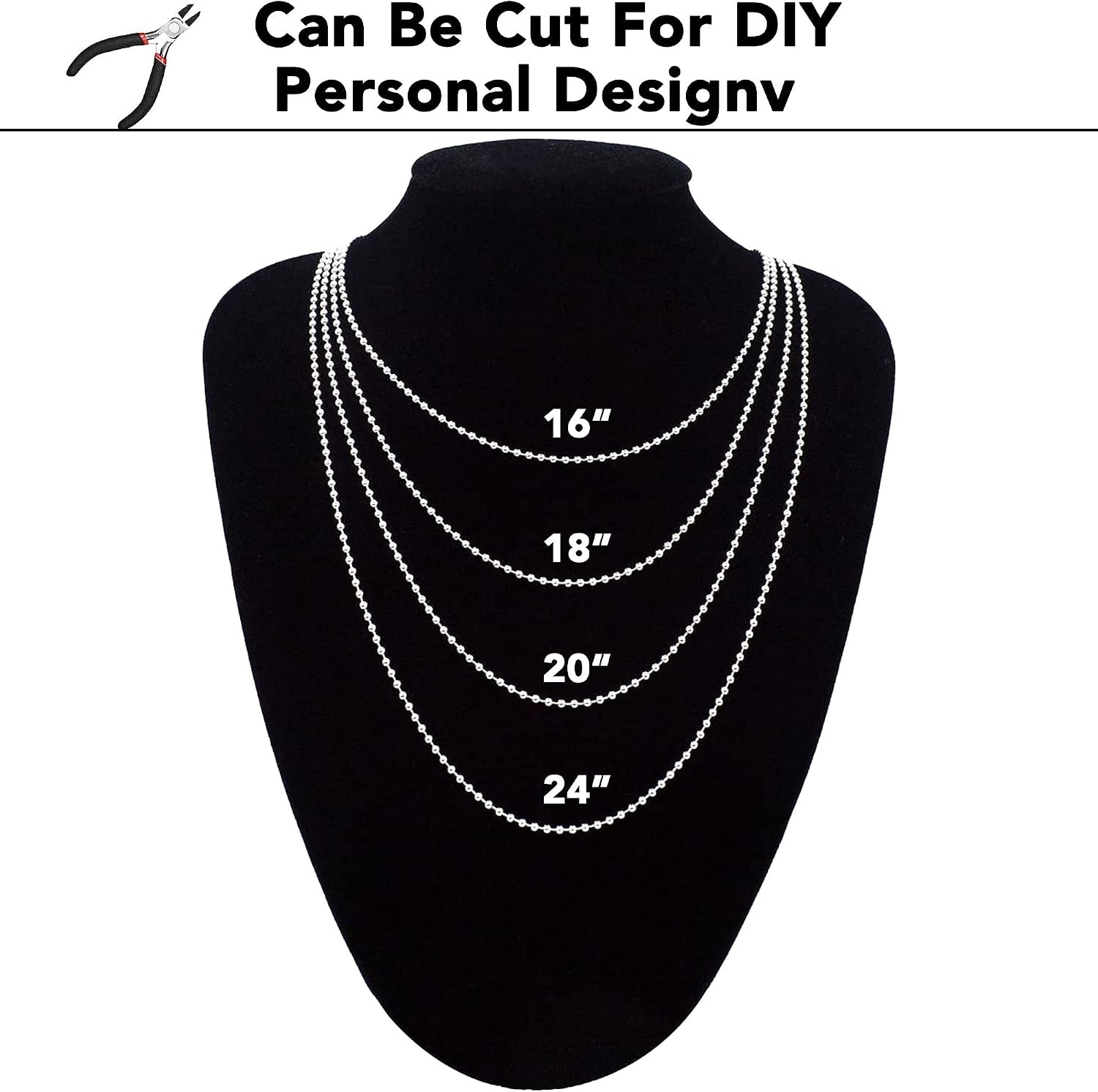 50-Pack 24-Inch Nickel-Plated Dog Tag Chain Necklaces for DIY Jewelry Making