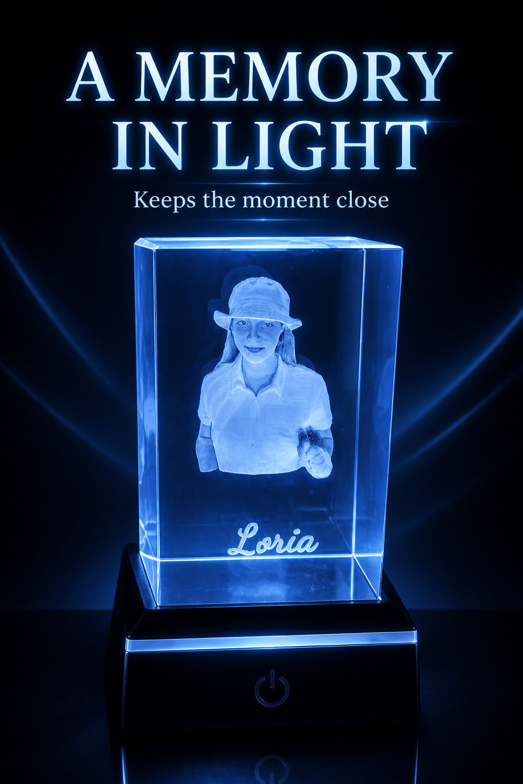 Crystal engraved with your pet photo Free LED light base