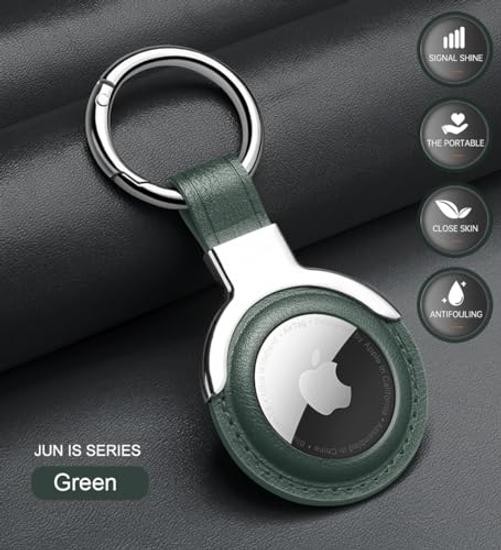Compatible with AirTag Case Airtag Keyring Leather Protective Case Green