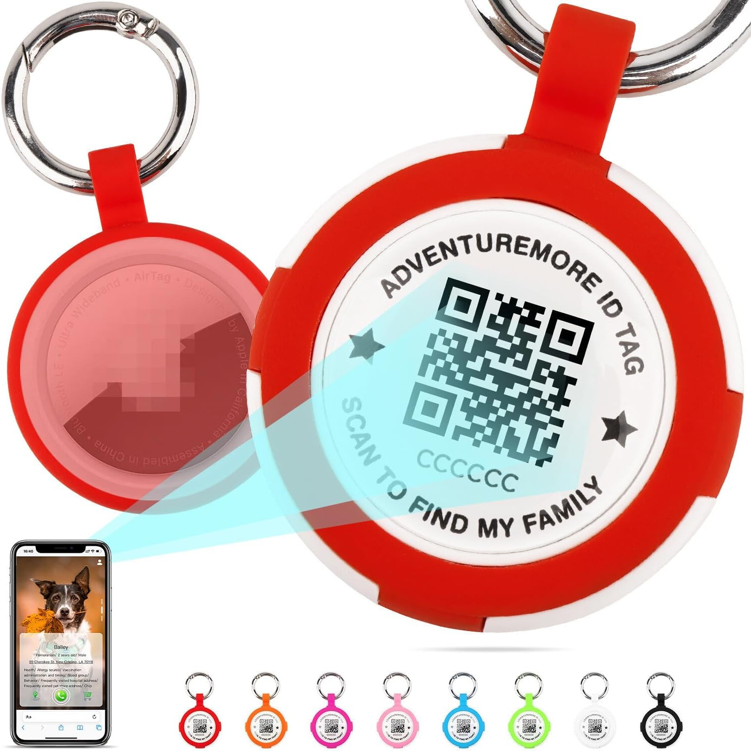 Tags Holder with QR Code Dog Tag, Tags Case with Anti-Lost O-Ring, Waterproof Du