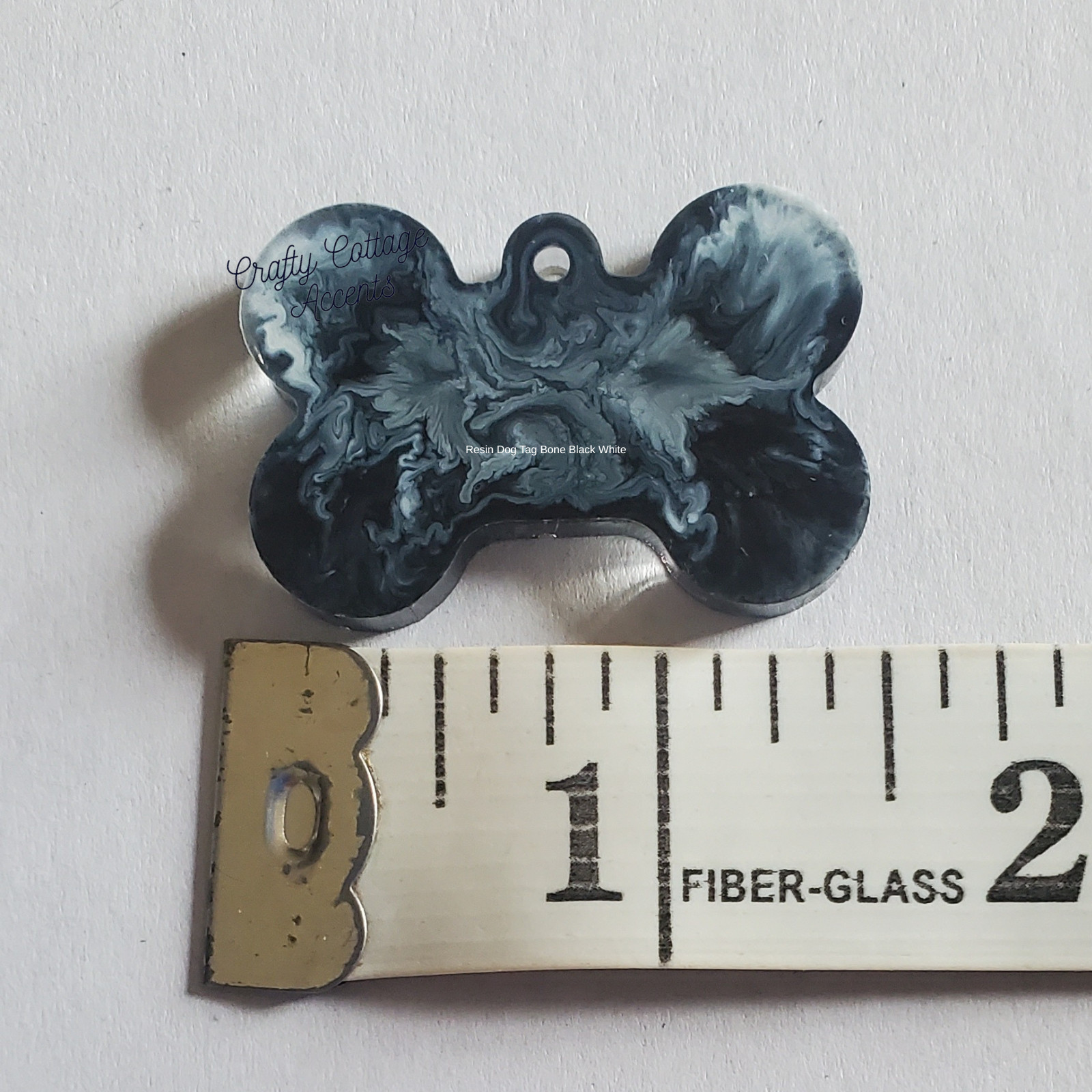 Resin Pet Tag Collar Charm Black & White Bone Dog Cat ID Backpack Keychain Gift
