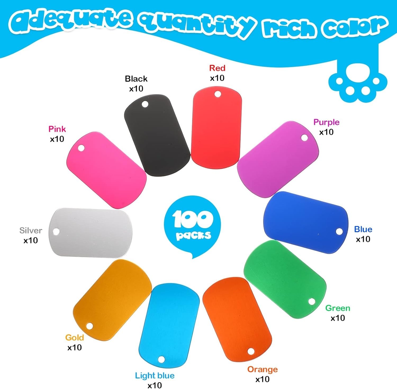 100 Aluminum Tags, DIY Craft Supplies in 10 Colors