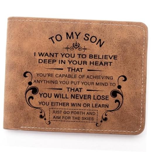 To My Son Gifts,Leather Wallet for Men,Engraved Personalized Leather I Want Son
