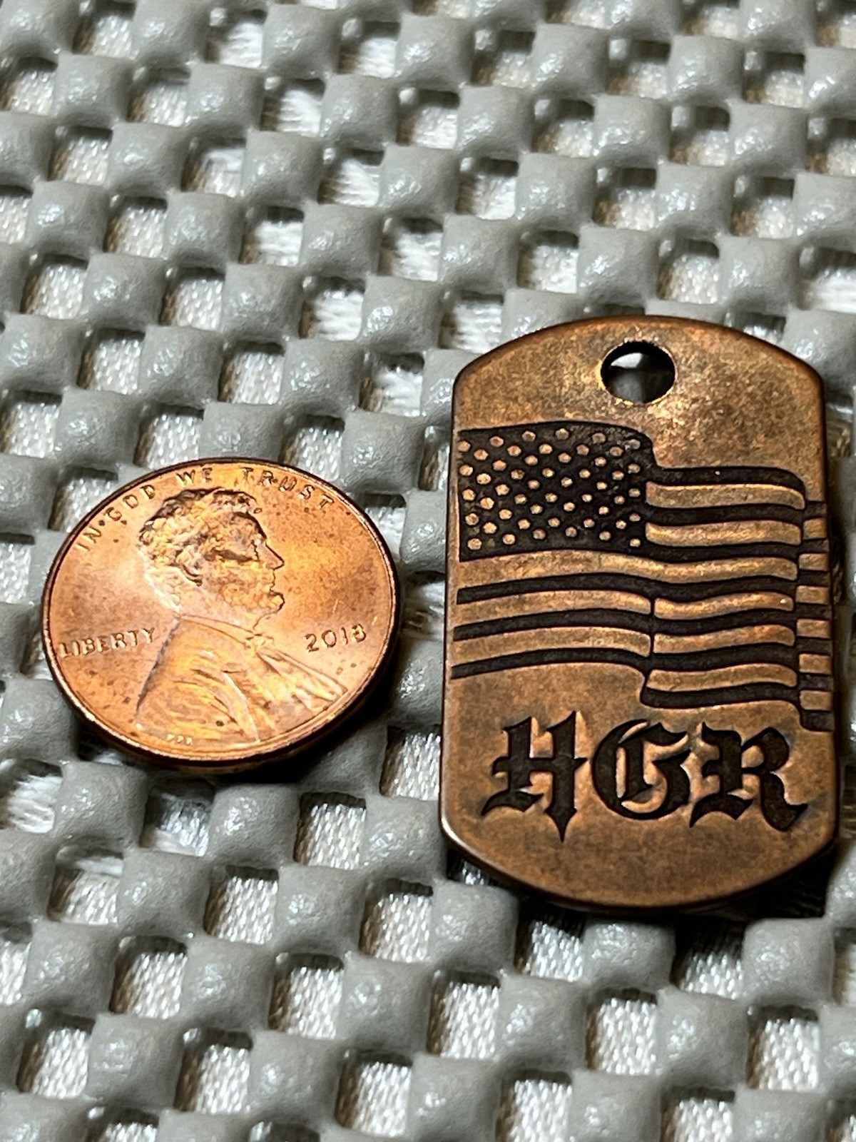 Steel Flame Rare American Flag/HGR Copper Dog Tag by Derrick Obatake RARE!