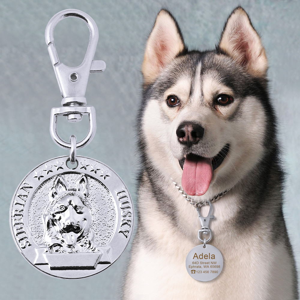 Dog Breeds Personalized Dog Tag 3D ID Custom Free Name Engraved Brass Silver