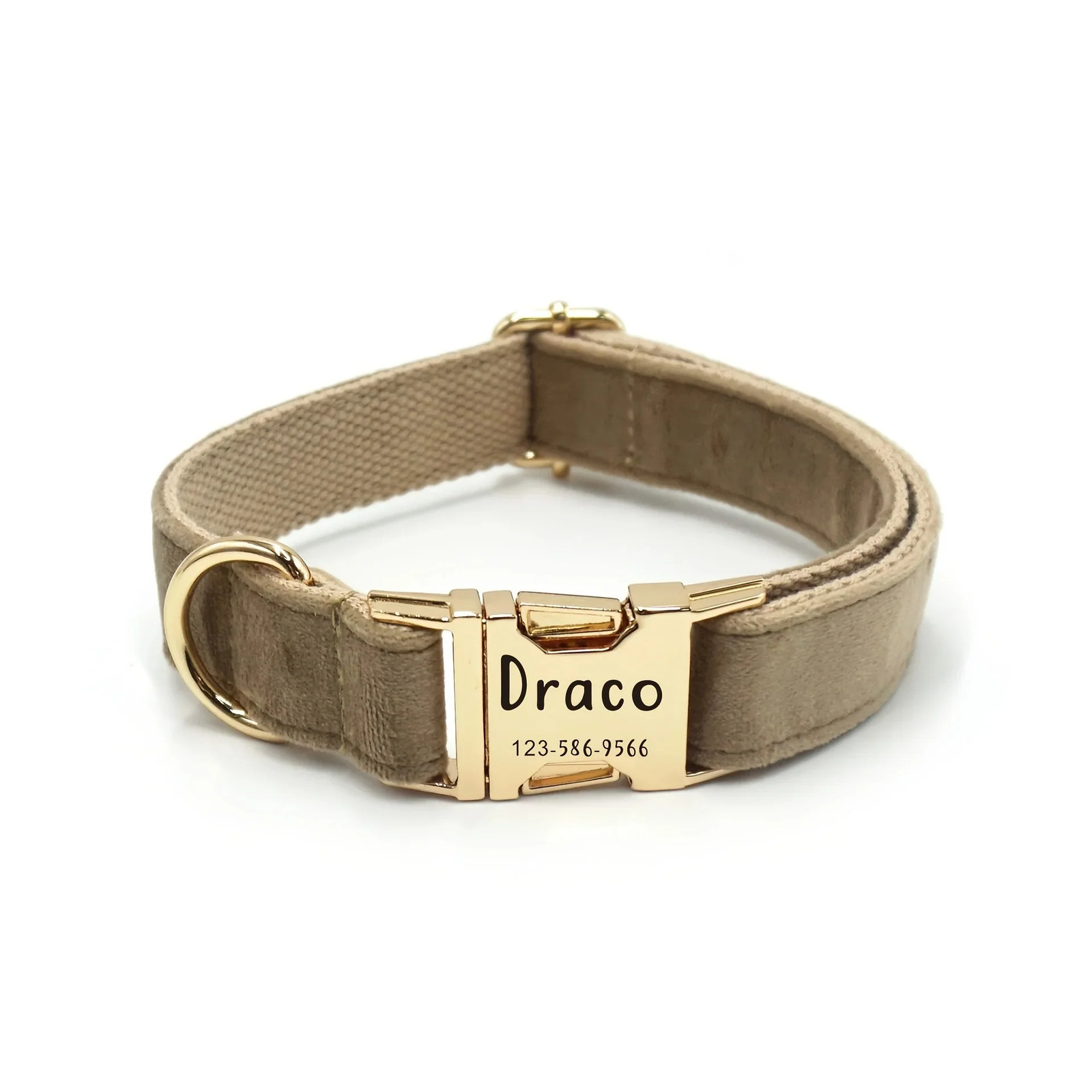 Personalized Velvet Dog Collar with Custom Engraved ID Tag – Adjustable Large