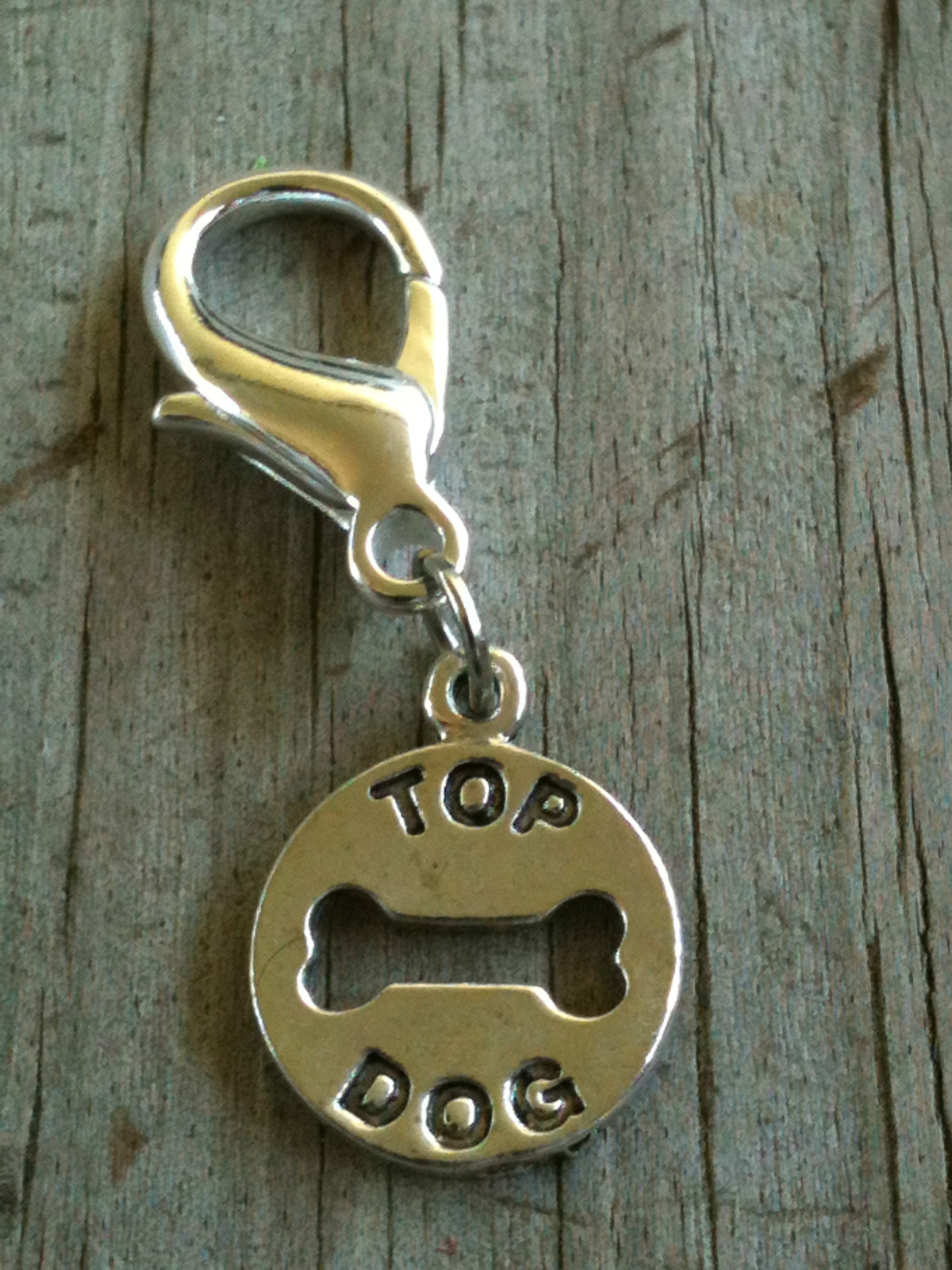 Lobster Claw Silver Plated Lead Free Pewter “Top Dog” Cutout Charm / Zipper Pull