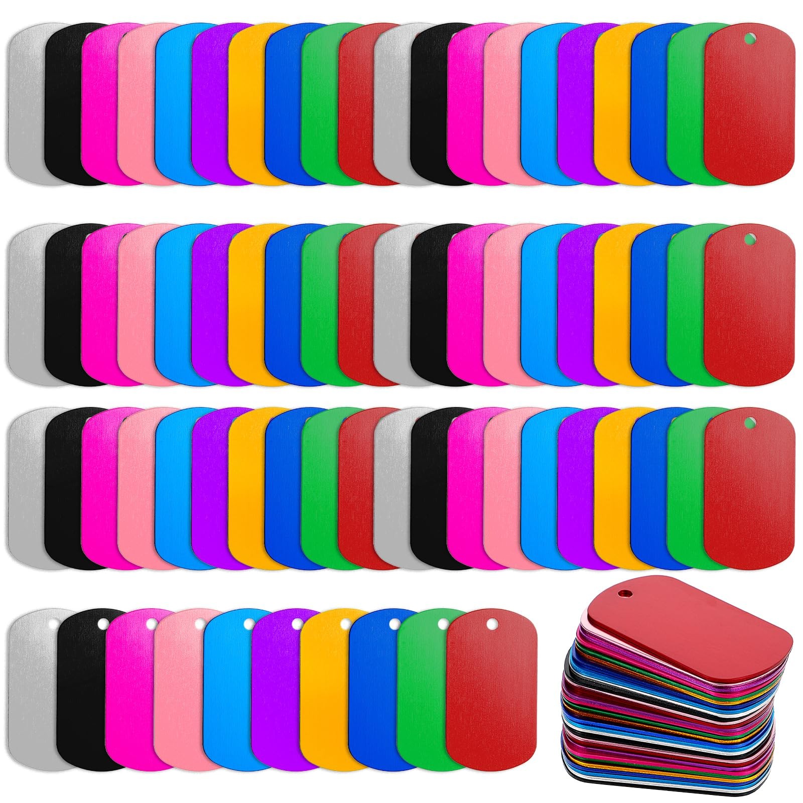 Multicolor Aluminum Blank Dog Tag DIY Engrave Craft 50x29x1mm 3mm Hole 80PCS