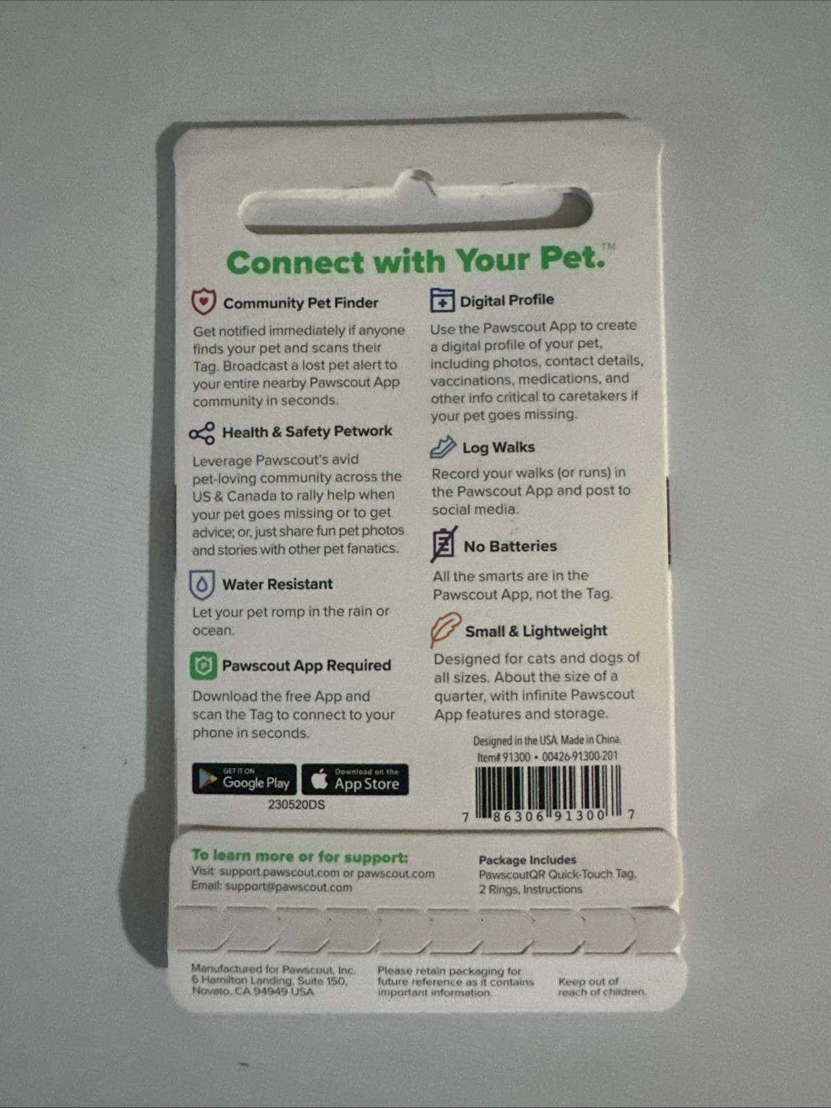 New~ Pawscout The Smart Pet Tag Finder for Dogs & Cats QR + App= Found Pet