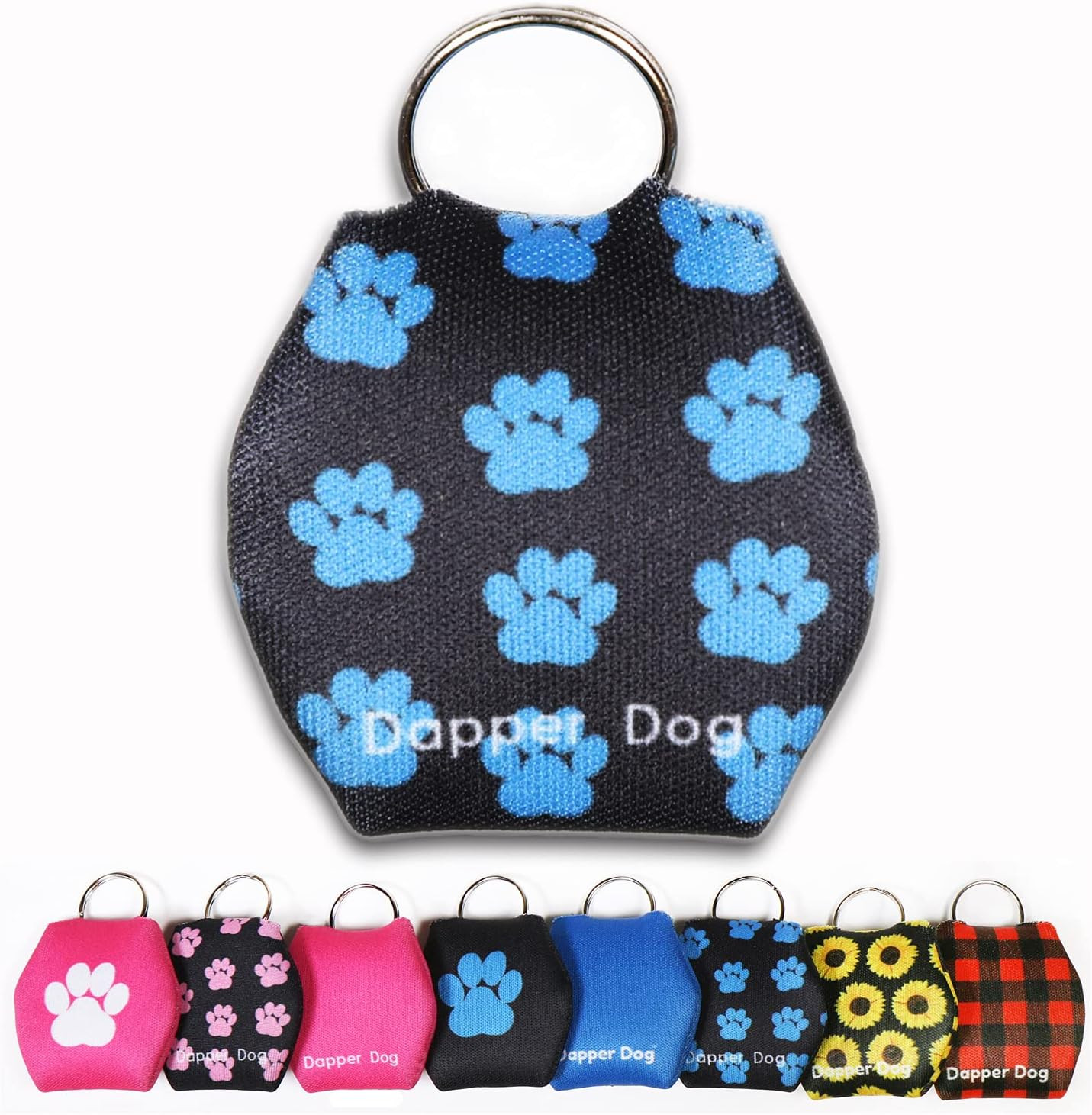 Dapper Dog – Dog Tag Silencer with Tag Ring (Black with Dark Blue Paw Prints)