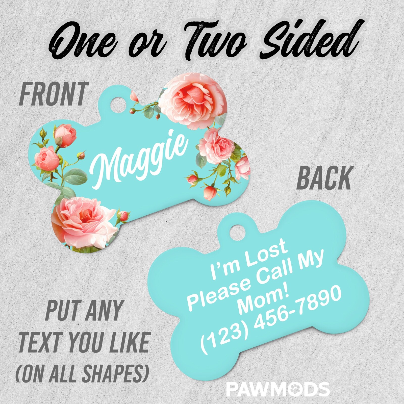 Roses French Floral Dog Tag for Dogs, Pet ID Tags, Custom Personalized Tag