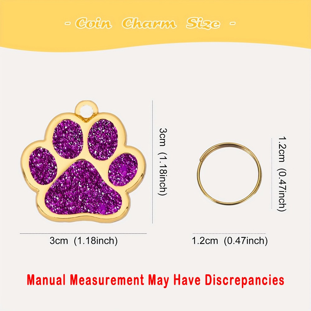 1pcs Customizable Pet ID Tag Engraved Paw Shaped Glitter Dog Cat Collar Name Tag