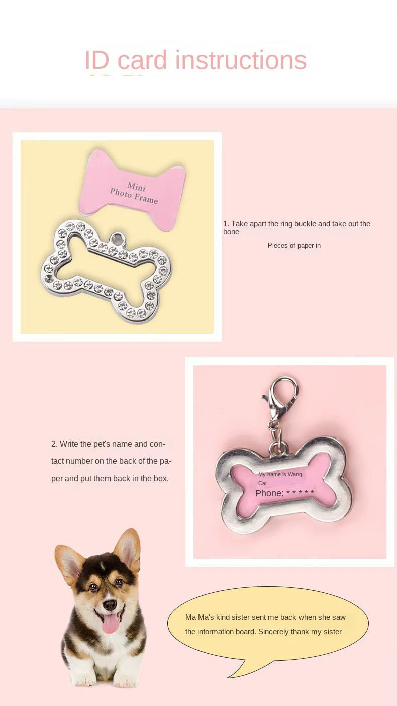 Mini Photo Frame Pet Tag – Writable ID , Keychain, Holiday Gift for Pet Lovers