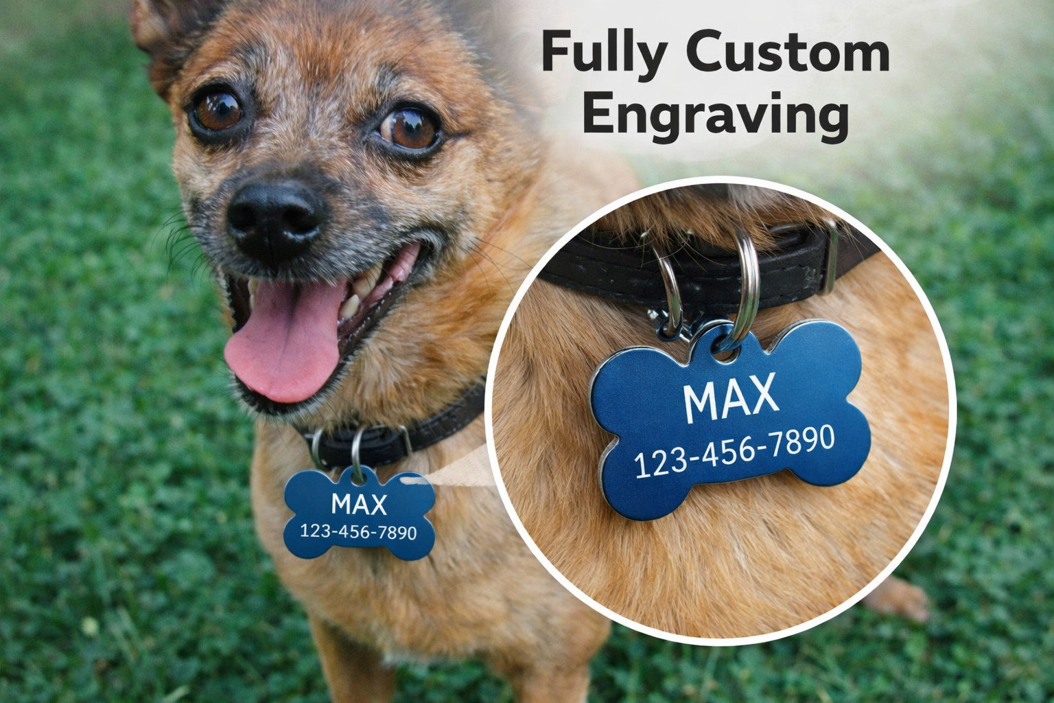 LASER ENGRAVED PERSONALIZED PET TAG ID DOG CAT NAME TAGS DOUBLE SIDE