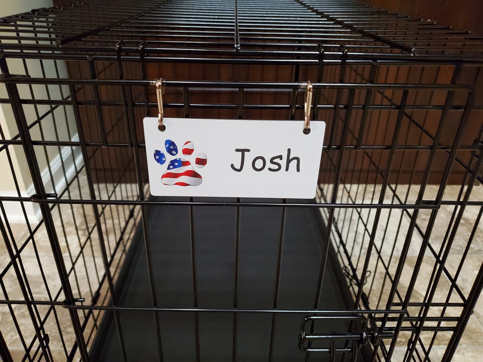 USA Flag Dog Paw Personalized 5″ x 2.5″ Dog Crate Tag FREE SHIPPING
